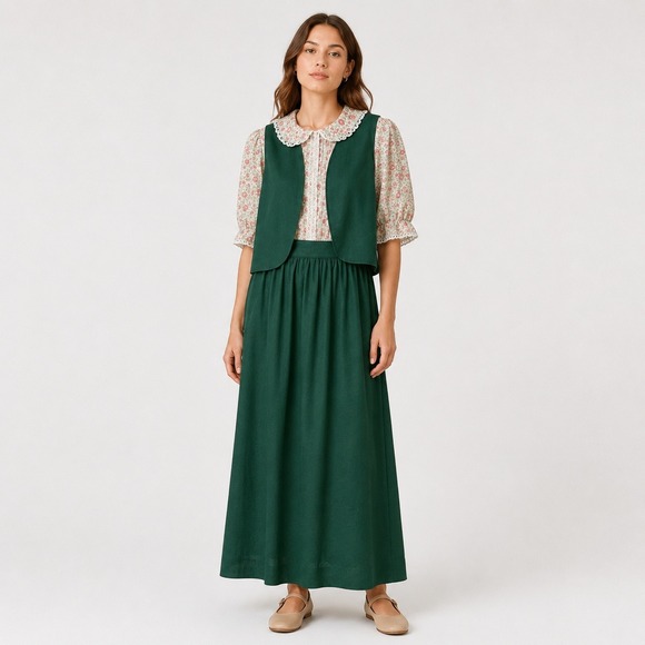 Handmade Dresses & Skirts - Vintage Cottagecore Prairie Floral Maxi Dress Matching Vest Retro Teacher Indie